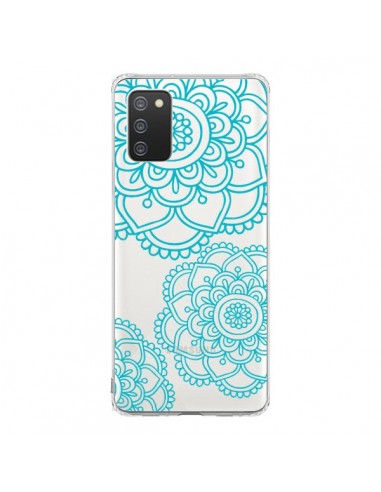 Coque Samsung A02S Mandala Bleu Aqua Doodle Flower Transparente - Sylvia Cook