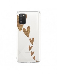 Coque Samsung A02S Coeur Falling Gold Hearts Transparente...