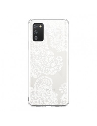 Coque Samsung A02S Lacey Paisley Mandala Blanc Fleur Transparente - Sylvia Cook