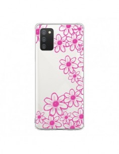 Coque Samsung A02S Pink Flowers Fleurs Roses Transparente...