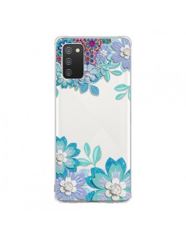 Coque Samsung A02S Winter Flower Bleu, Fleurs d'Hiver Transparente - Sylvia Cook