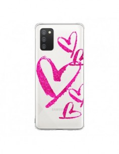 Coque Samsung A02S Pink Heart Coeur Rose Transparente -...