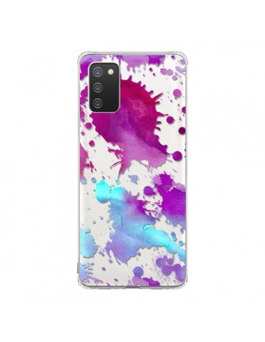 Coque Samsung A02S Watercolor Splash Taches Bleu Violet Transparente - Sylvia Cook