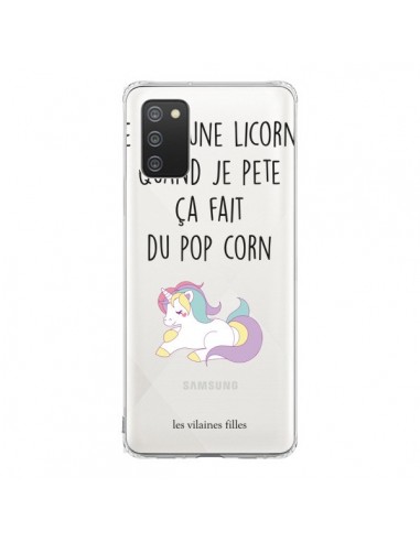 Coque Samsung A02S Je suis une licorne, quand je pète ça fait du pop corn Transparente - Les Vilaines Filles