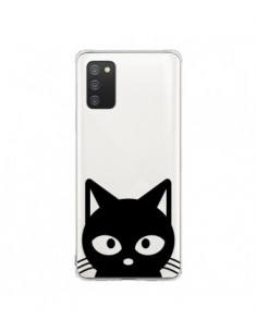 Coque Samsung A02S Tête Chat Noir Cat Transparente -...