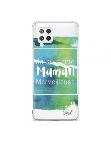 Coque Samsung A42 Je suis une Maman Merveilleuse Bleu Vert Transparente - Chapo