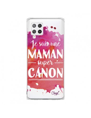 Coque Samsung A42 Je suis une Maman super Canon Rose Transparente - Chapo
