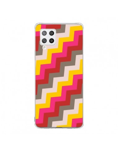 Coque Samsung A42 Lignes Triangle Azteque Rose Rouge - Eleaxart