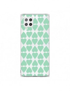Coque Samsung A42 Coeurs Heart Mint Bleu Vert...