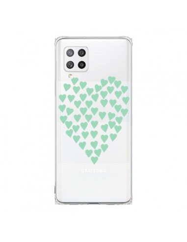 Coque Samsung A42 Coeurs Heart Love Mint Bleu Vert Transparente - Project M