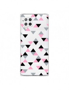 Coque Samsung A42 Triangles Pink Rose Noir Transparente -...