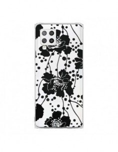 Coque Samsung A42 Fleurs Noirs Flower Transparente -...