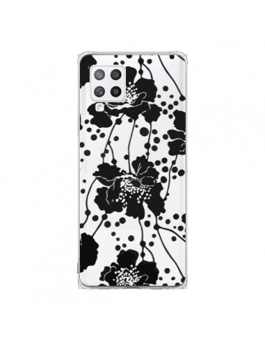 Coque Samsung A42 Fleurs Noirs Flower Transparente - Dricia Do