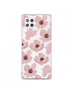 Coque Samsung A42 Fleurs Roses Flower Transparente -...