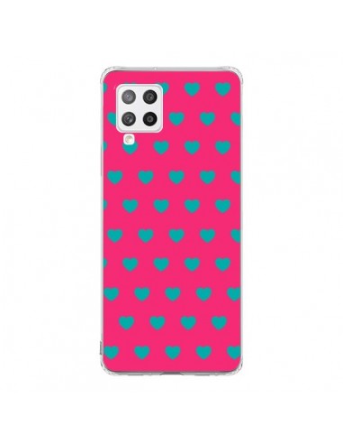 Coque Samsung A42 Coeurs Bleus Fond Rose - Laetitia