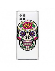 Coque Samsung A42 Tête de Mort Mexicaine Fleurs...
