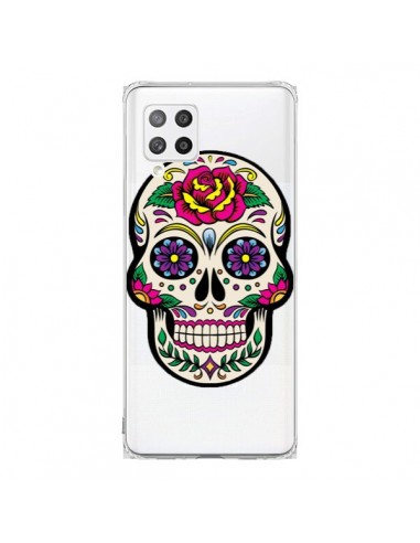 Coque Samsung A42 Tête de Mort Mexicaine Fleurs Transparente - Laetitia