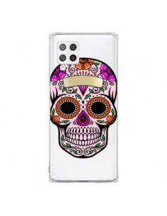 Coque Samsung A42 Tête de Mort Mexicaine Noir Rose...