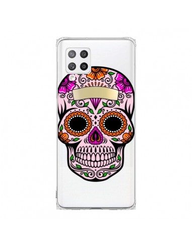 Coque Samsung A42 Tête de Mort Mexicaine Noir Rose Transparente - Laetitia