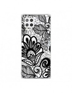 Coque Samsung A42 Lace Fleur Flower Noir Transparente -...