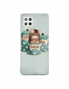 Coque Samsung A42 Chaton Chat Kitten Boite Cookies Pois -...