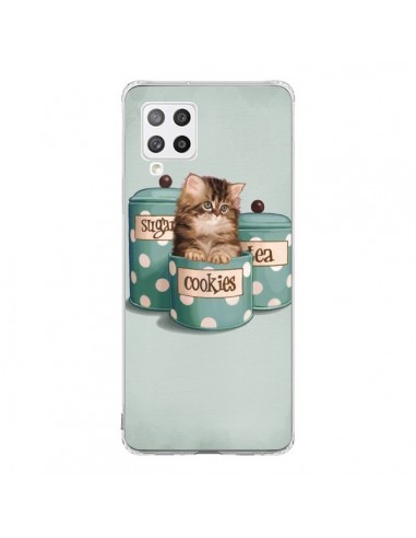 Coque Samsung A42 Chaton Chat Kitten Boite Cookies Pois - Maryline Cazenave