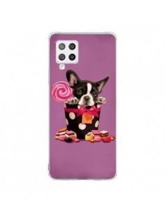 Coque Samsung A42 Chien Dog Boite Noeud Papillon Pois...