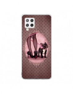 Coque Samsung A42 Lady Jambes Chien Dog Rose Pois Noir -...