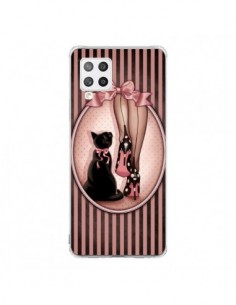 Coque Samsung A42 Lady Chat Noeud Papillon Pois...
