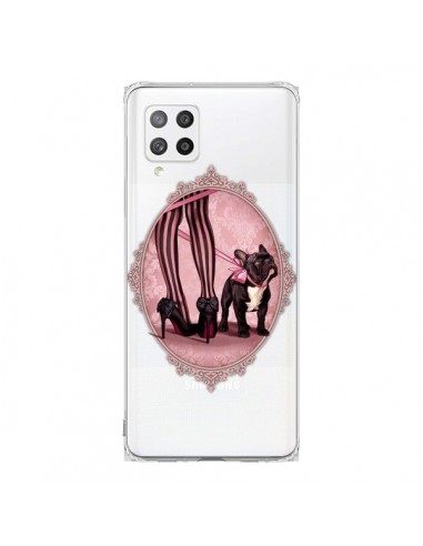 Coque Samsung A42 Lady Jambes Chien Bulldog Dog Rose Pois Noir Transparente - Maryline Cazenave