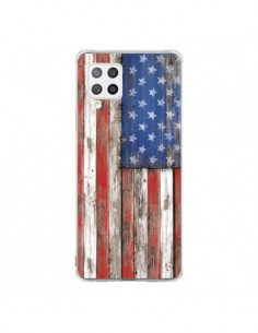 Coque Samsung A42 Drapeau USA Vintage Bois Wood -...