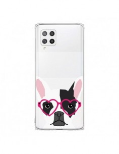 Coque Samsung A42 Bulldog Français Lunettes Coeurs Chien...