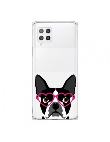 Coque Samsung A42 Boston Terrier Lunettes Coeurs Chien Transparente - Pet Friendly