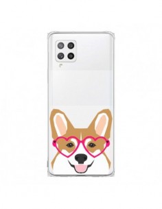 Coque Samsung A42 Chien Marrant Lunettes Coeurs...