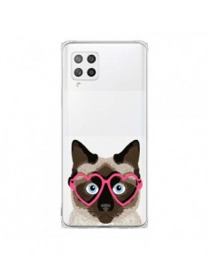 Coque Samsung A42 Chat Marron Lunettes Coeurs...