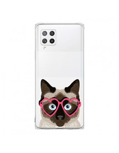 Coque Samsung A42 Chat Marron Lunettes Coeurs Transparente - Pet Friendly