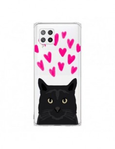 Coque Samsung A42 Chat Noir Coeurs Transparente - Pet...