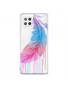 Coque Samsung A42 Plume Feather Arc en Ciel Transparente...