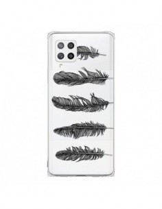 Coque Samsung A42 Plume Feather Noir Transparente -...