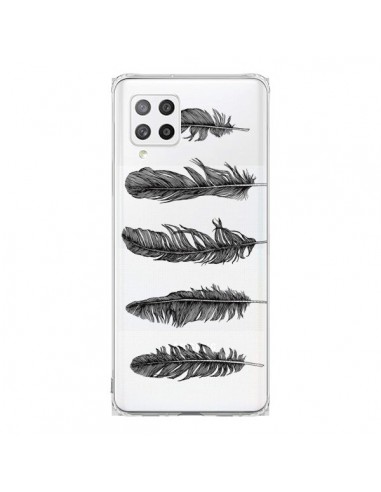 Coque Samsung A42 Plume Feather Noir Transparente - Rachel Caldwell