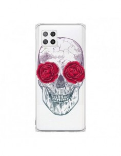 Coque Samsung A42 Tête de Mort Rose Fleurs Transparente -...