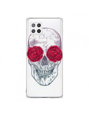 Coque Samsung A42 Tête de Mort Rose Fleurs Transparente - Rachel Caldwell