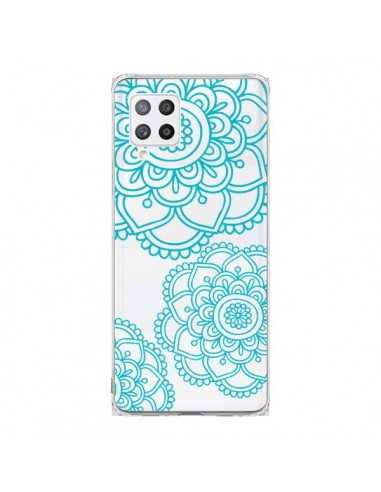 Coque Samsung A42 Mandala Bleu Aqua Doodle Flower Transparente - Sylvia Cook