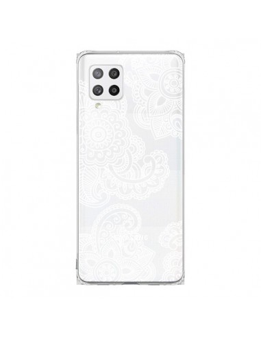 Coque Samsung A42 Lacey Paisley Mandala Blanc Fleur Transparente - Sylvia Cook