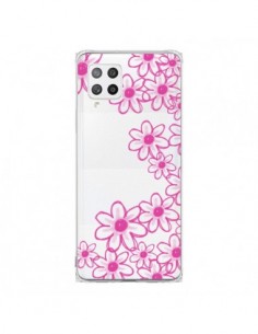 Coque Samsung A42 Pink Flowers Fleurs Roses Transparente...