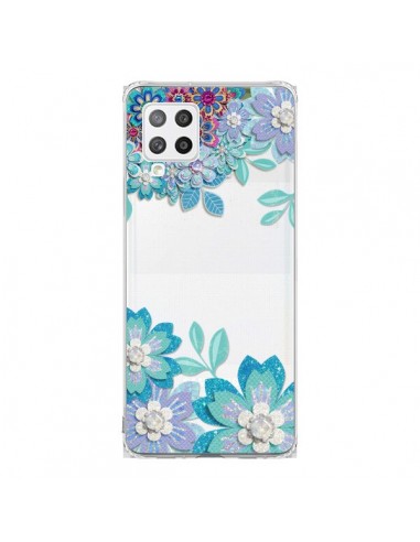 Coque Samsung A42 Winter Flower Bleu, Fleurs d'Hiver Transparente - Sylvia Cook