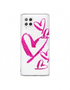 Coque Samsung A42 Pink Heart Coeur Rose Transparente -...