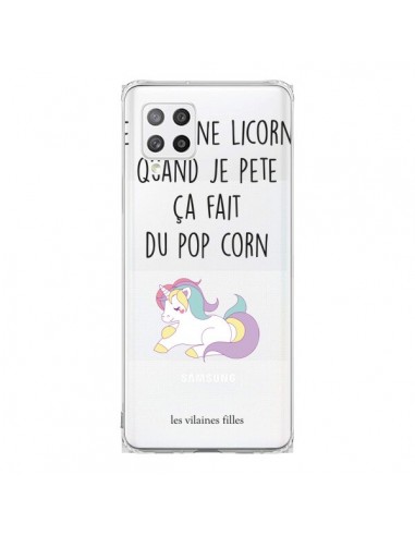 Coque Samsung A42 Je suis une licorne, quand je pète ça fait du pop corn Transparente - Les Vilaines Filles