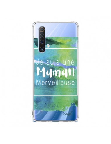 Coque Realme X50 5G Je suis une Maman Merveilleuse Bleu Vert Transparente - Chapo