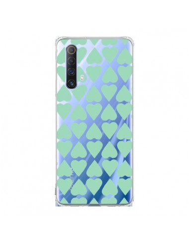 Coque Realme X50 5G Coeurs Heart Mint Bleu Vert Transparente - Project M